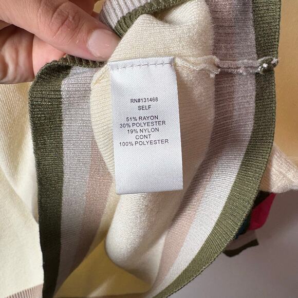 Fate Sweater Women 3XL Cream Plus Size Patterned Sleeves Crew Neck Ribbed Office - Picture 7 of 8